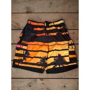 Ingear Mens XL Tropical Sunset Swim Trunks With Pocket & Elastic Waist 100% Poly
